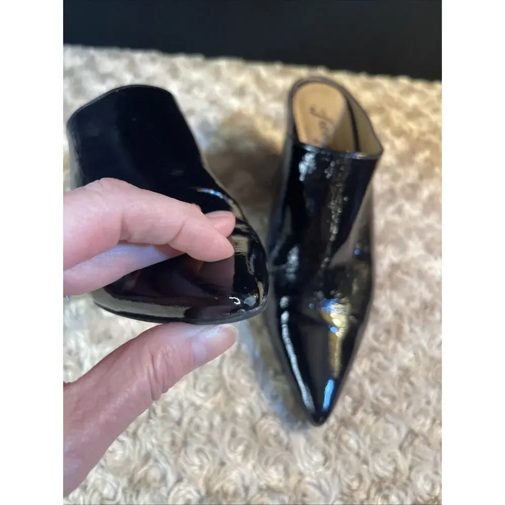 Free People Women’s Black Patent Leather Heeled Mules Size 37 Made In Spain